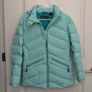 Marmot Duck Down 700 Fill Hooded Puffer Jacket - Women's Small - Mint Green